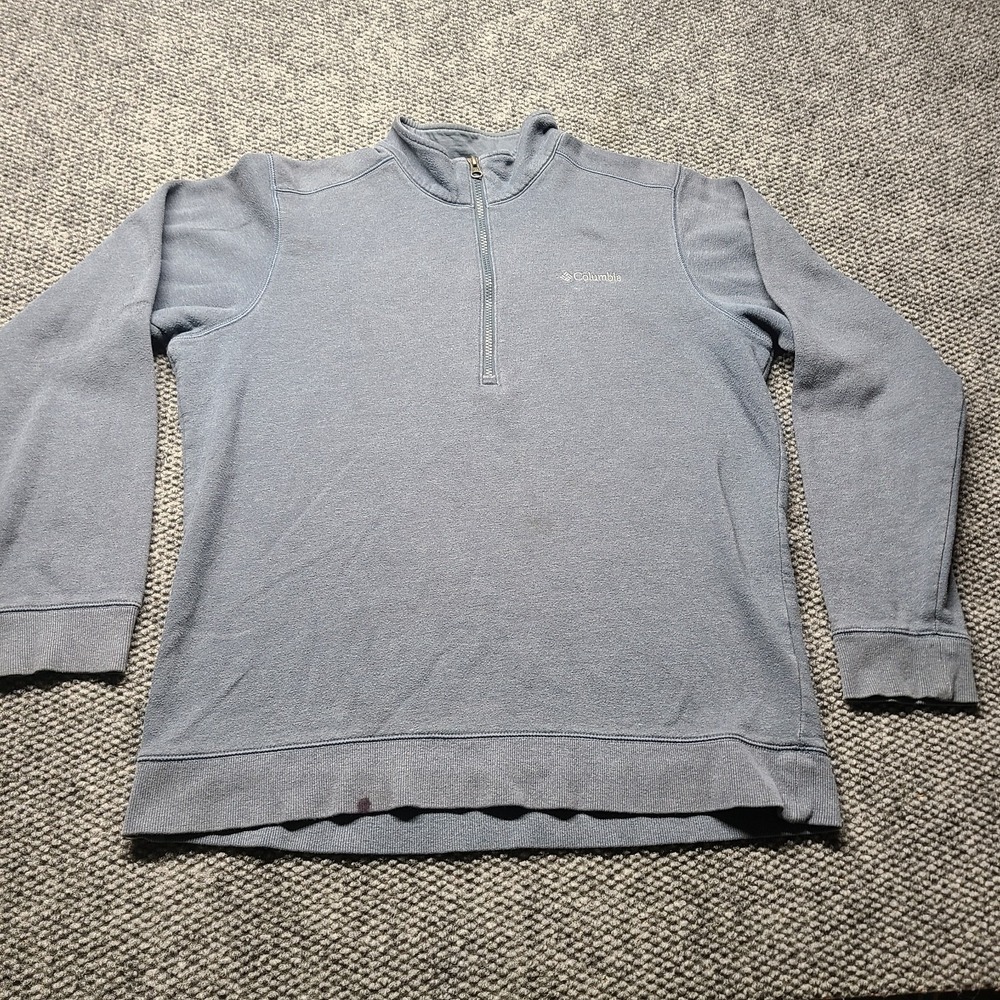 Columbia 1/4 Zip Sweatshirt Mens Medium Blue Texture Fleece Lined Logo Pullover
